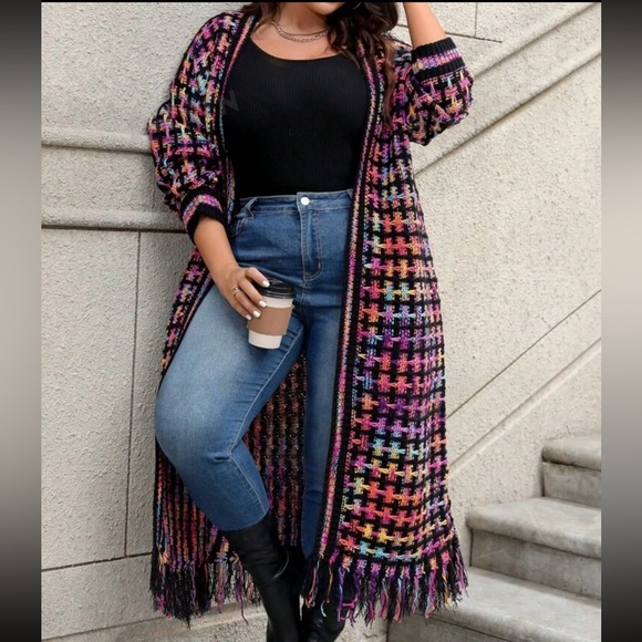 Boho Tassel Fringe Knit Sweater Cardigan Pink - Picture 8 of 13